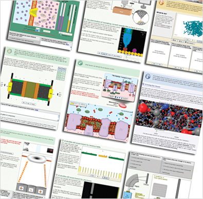  Figure 1. An example of a deeply digital textbook. Each page in a Molecular Workbench activity includes text, embedded models, assessments, and more