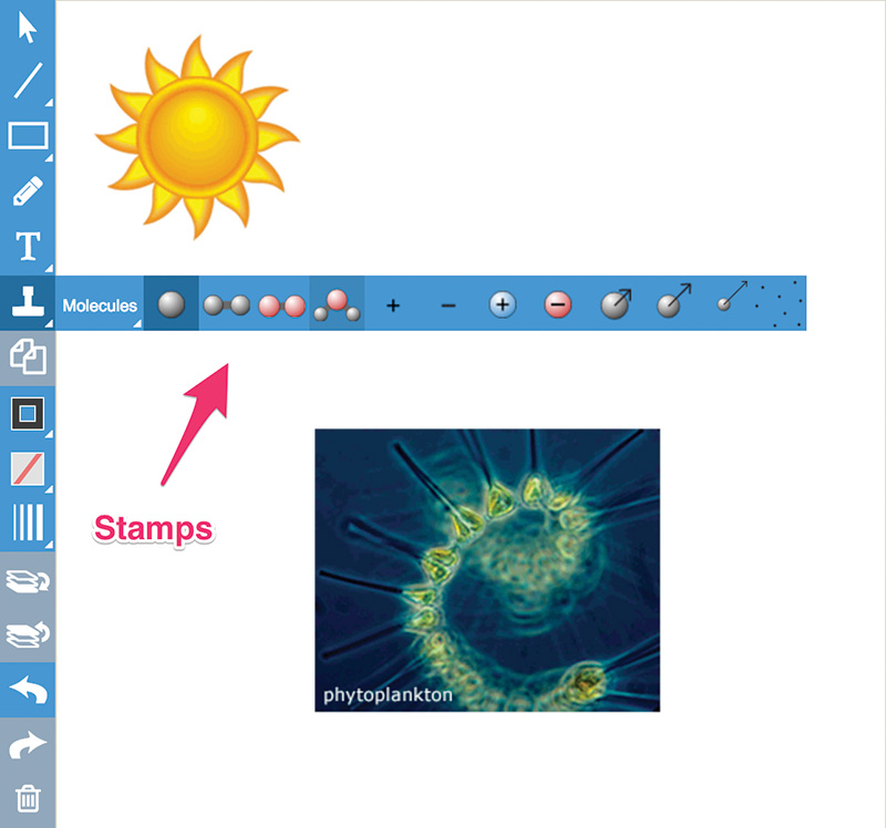 Draw tool with custom background and molecule/atom stamps.