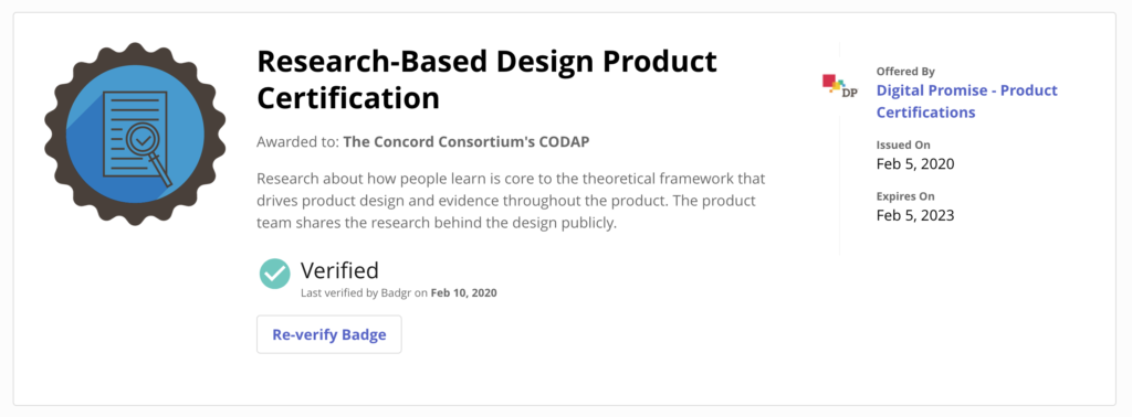 Badgr Research-Based Design Product Certificate