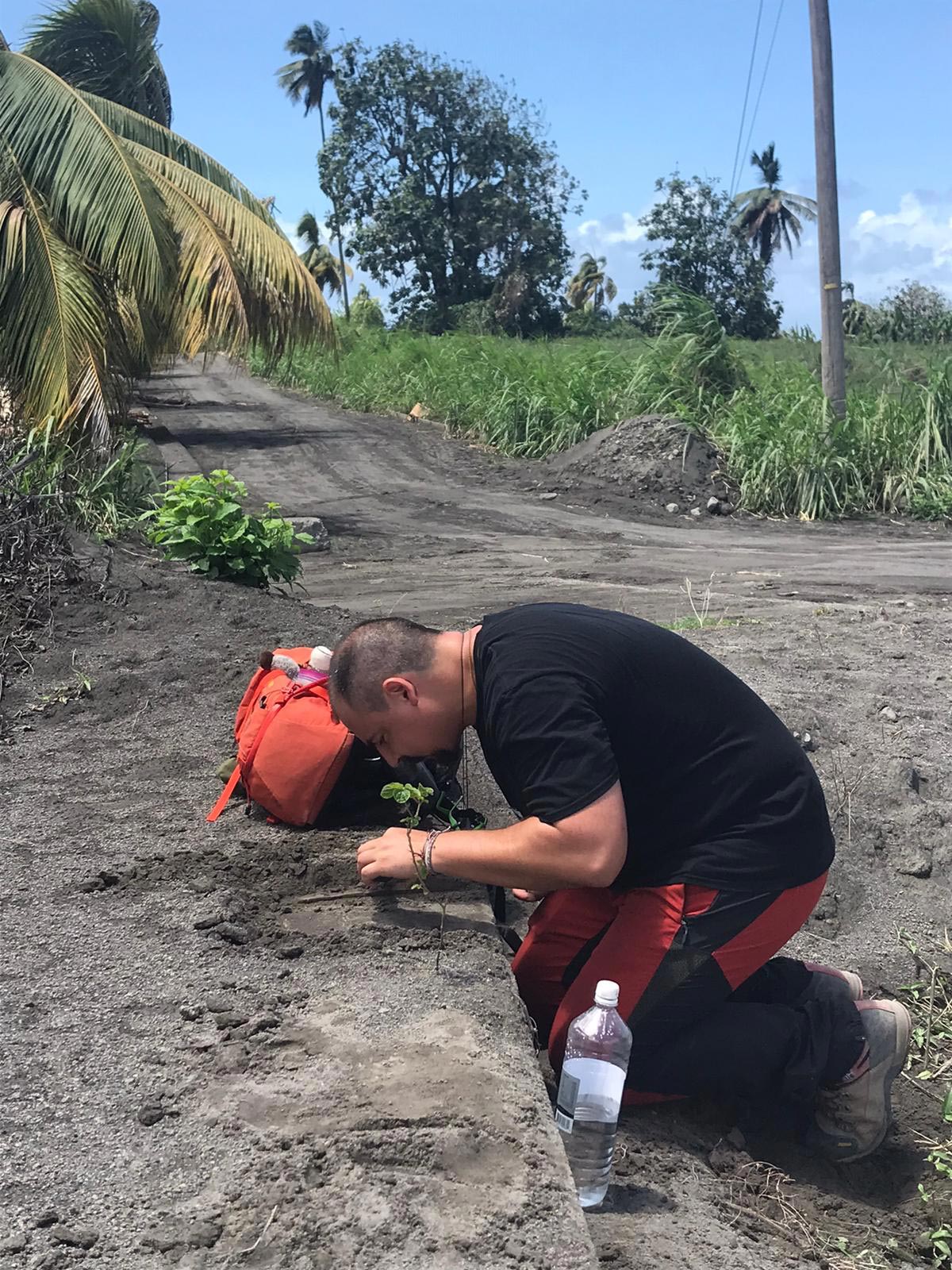 Robert collecting tephra samples on St. Vincent