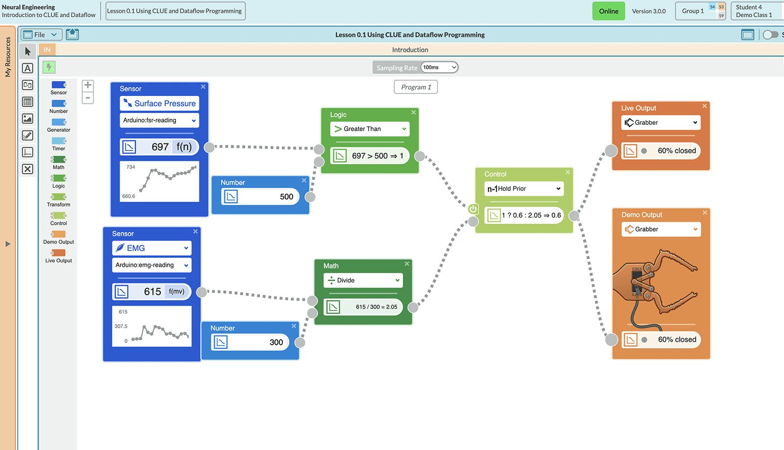 A Dataflow program to control the Grabber