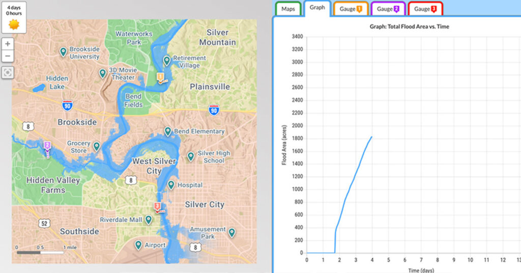 Flood Explorer showing area after it has been urbanized