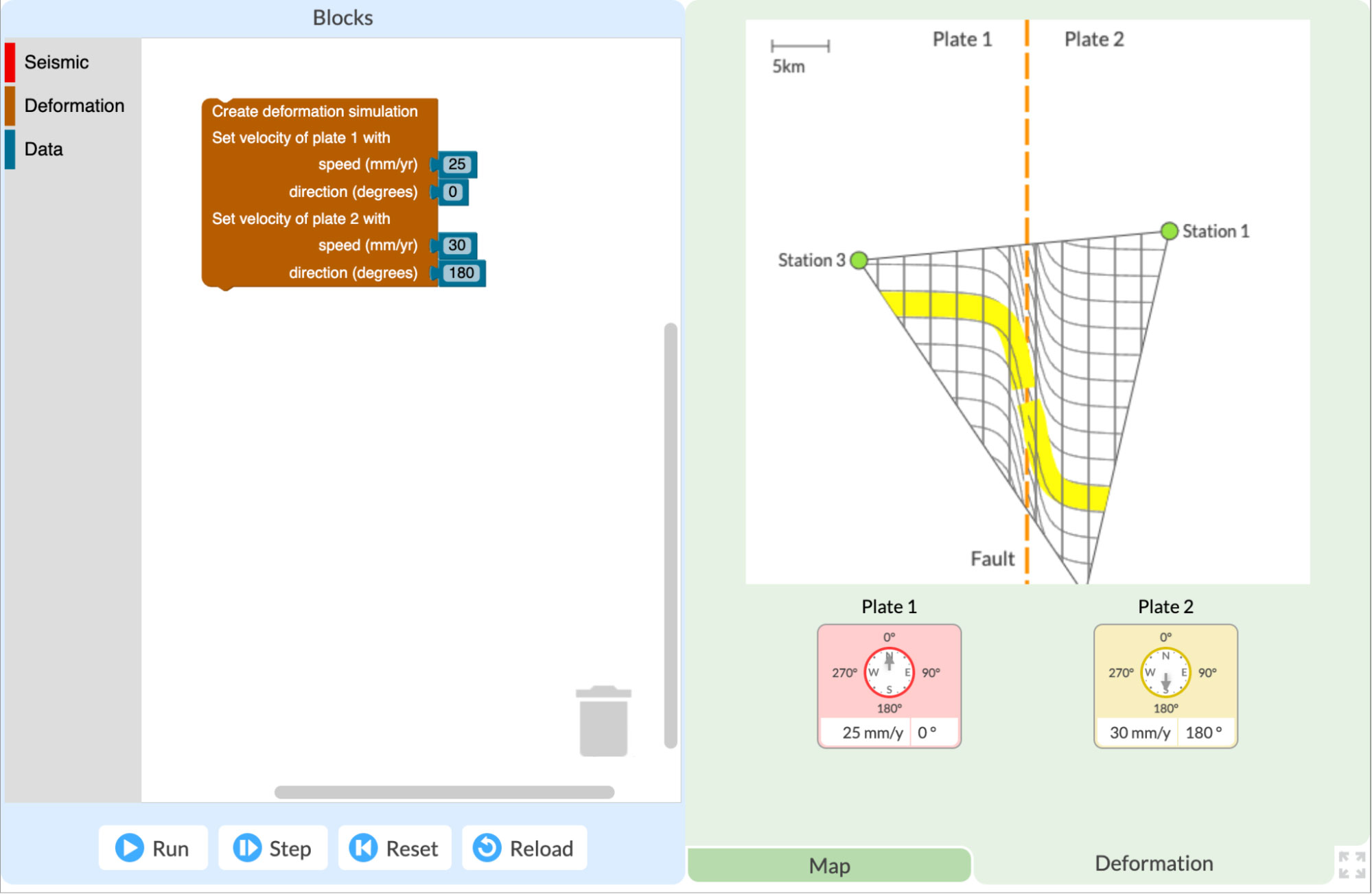 Deformation Simulation illustrating how the land changes shape as the plates move.