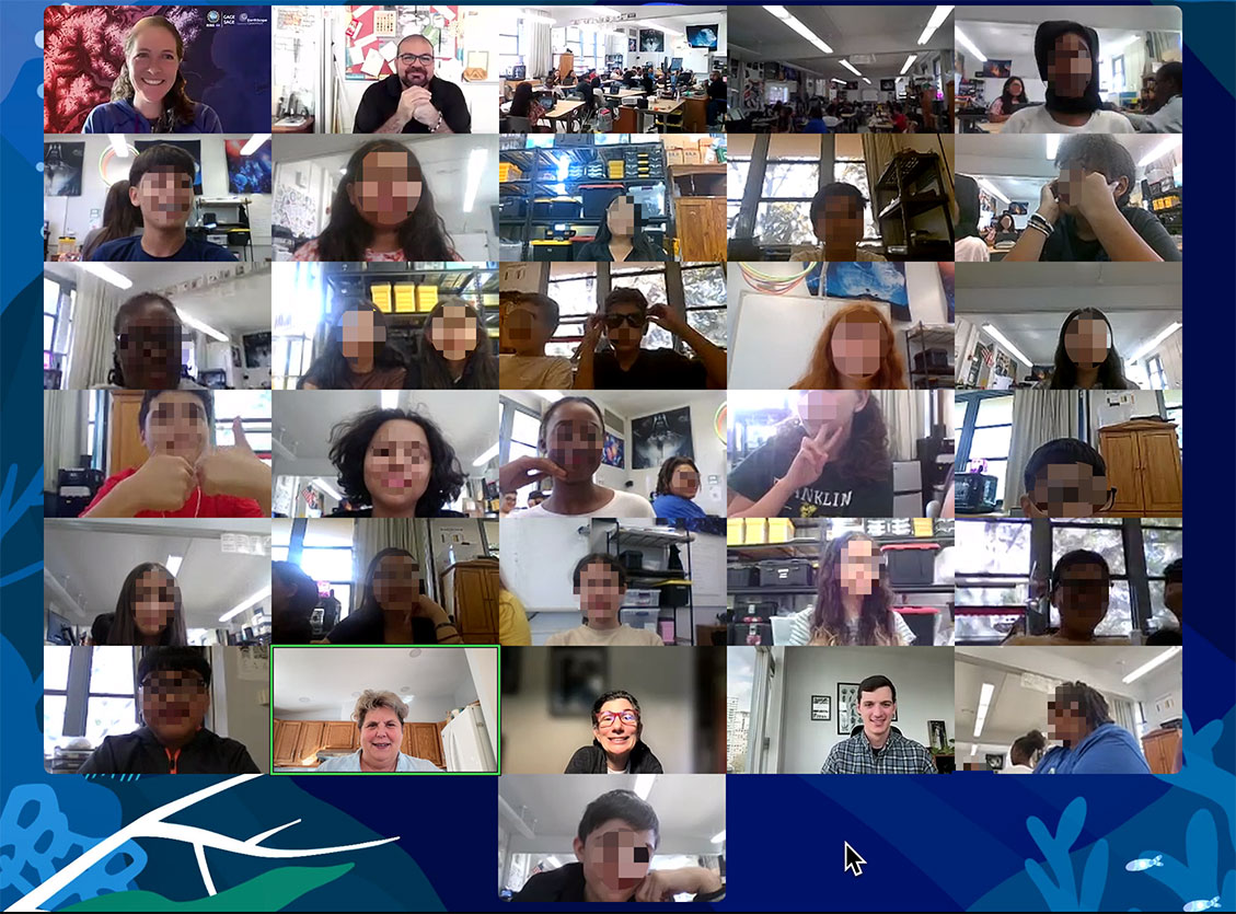 Middle school students meet a geoscientist on Zoom.