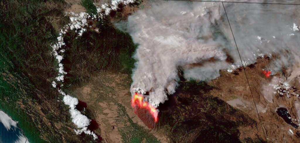 An image of California's Park Fire and smoke taken from space by NOAA's GOES-18 satellite on July 26, 2024. (Image credit: NOAA Satellites)