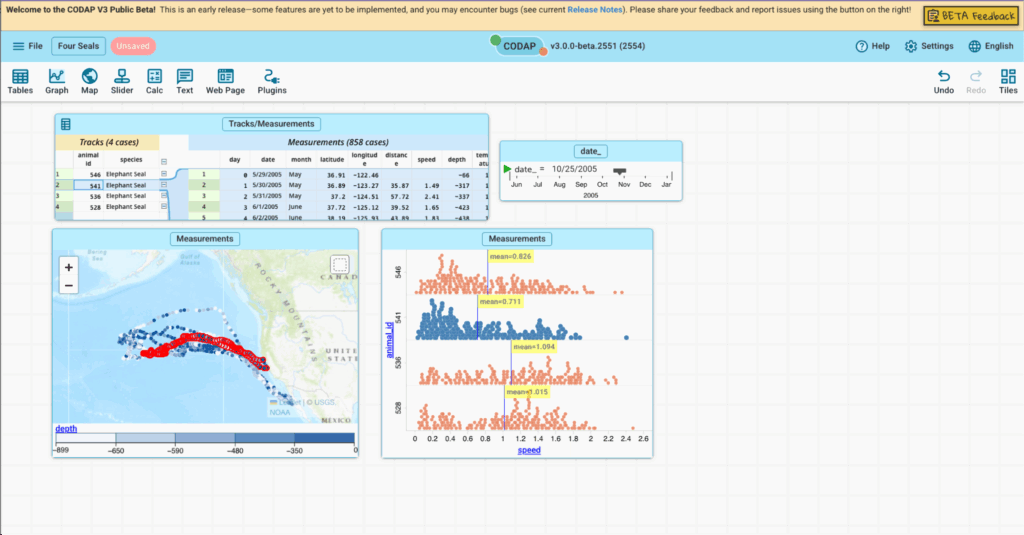 Four Seals CODAP document in V3 Beta