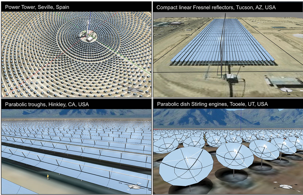 Energy3D can be used to design four types of concentrated solar power plants