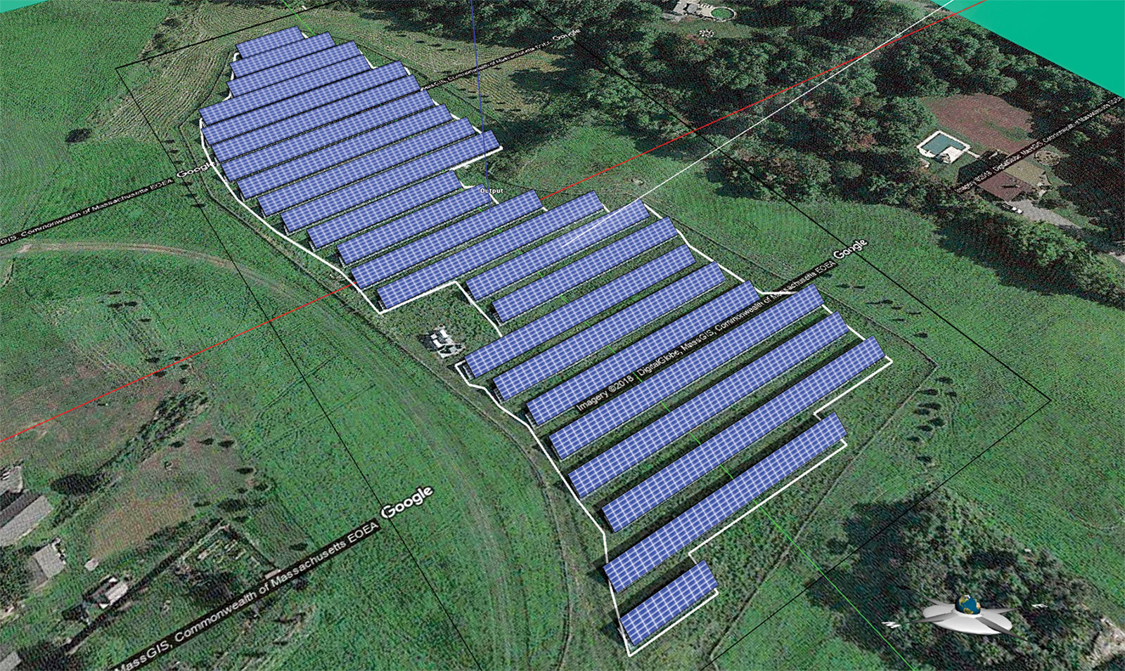An Energy3D model of an existing solar farm in Massachusetts.