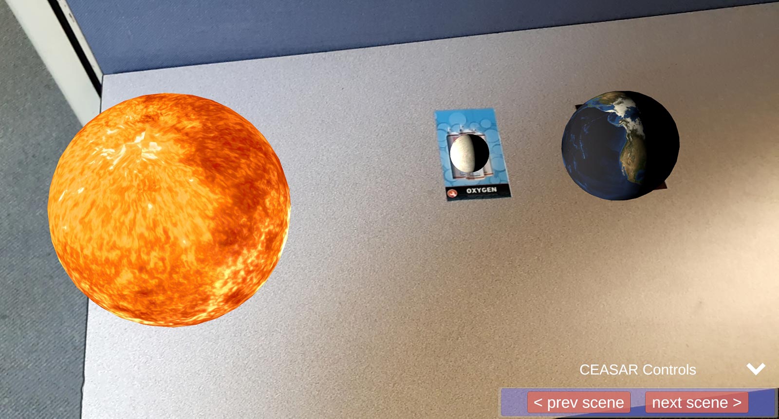 Sun, Earth, and moon mockup model
